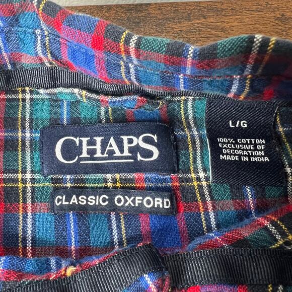 Chaps Classic Oxford Casual Button Down Shirt Men's L 100% Cotton Holiday Plaid - Picture 7 of 9